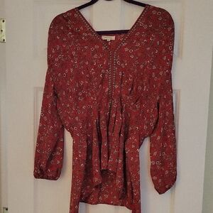 Max Studio Red Tie Front Long Sleeve Blouse